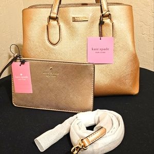 Kate Spade Metallic Rose Gold Satchel Handbag Crossbody w/Wristlet BNWT